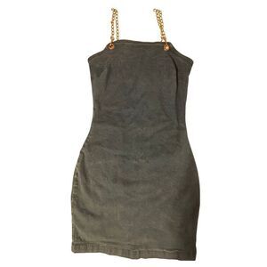 Derek Heart Women's Blue Gold Chain Strap Bodycon Denim Mini Dress Size Medium
